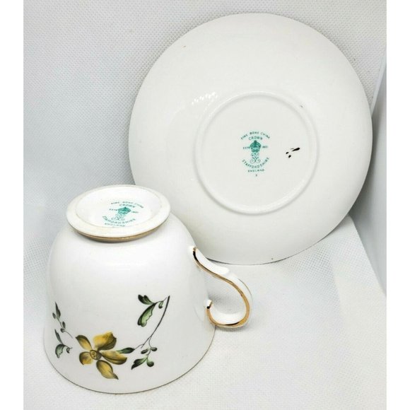 Fine Bone China Crown Staffordshire England Violet Purple Yellow Floral Gold Tri - Picture 8 of 12